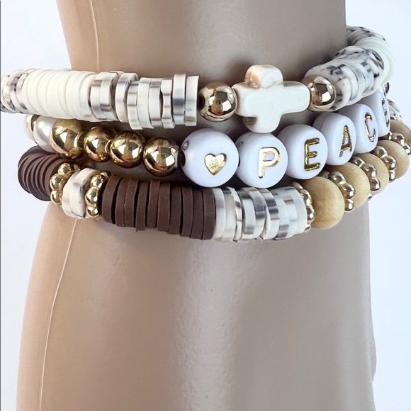 Natural Stone Cross and Peace Beads Bracelet - Picture 6 of 8